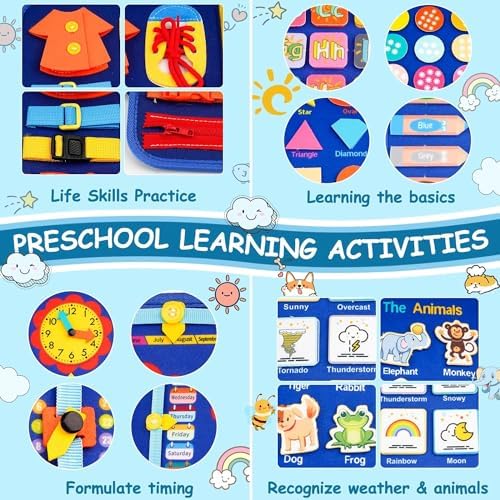 SaFeli Busy Board, Montessori Toys for Boys, Sensory Board Birthday Gifts - Educational Busy Book, Learning Toys, Preschool Learning Activities and Travel Toys for Airplane Car, Blue - Image 5