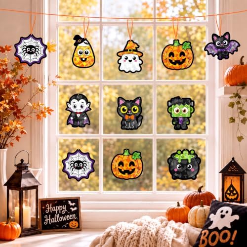 48PCS Halloweens Crafts Bulk: Ghosts Pumpkins Paper Suncatchers DIY Kit Party Activities Decorations, Window Stained Glass Effect Art Supplies - Image 6