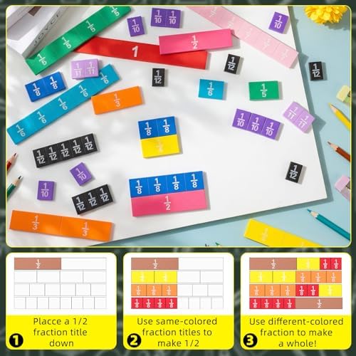 6 Sets Sayglosy Fraction Tile Manipulative for Math Classroom, Vivid Color - Image 4
