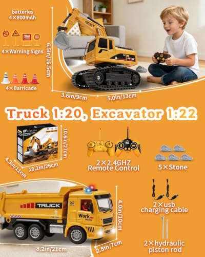 Remote Control Excavator and Dump Truck Toy Set for Kids - Image 6