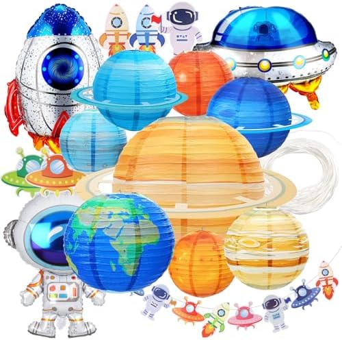 Planet Paper Lanterns, Planet Lanterns, 25 Pcs Paper Lanterns Party Decorations, Space Paper Lanterns for Kids Space Theme Party, Birthday Room Decorations by ZHIHUIGET