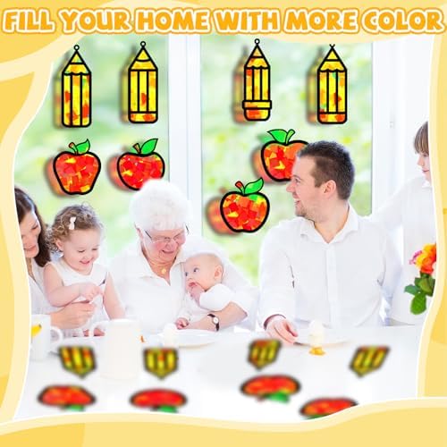 32 Sets Back to School Apple Pencil Suncatchers Craft Kit DIY Window Stained Glass Effect First Day of School Paper Craft Home Classroom Decoration Kid Birthday Gift Creative Art Project Activity Game - Image 6