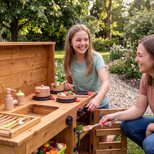 9 Pcs Outdoor Mud Kitchen Accessories with Grill Burner and Knob, Red Black - Image 6
