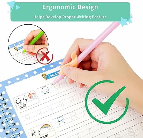 Reusable Grooved Handwriting Practice Workbooks for Kids Ages 3-8 – Magic Disappearing Ink & 3D Groove – Preschool Kindergarten Children Writing Books with Pen Grips - Image 5