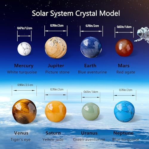 Runyangshi Eight Planets Crystal Sphere Set - Solar System Gemstone Balls in Black Gift Box, Desk Ornament, Educational Space Theme Decoration - Image 2