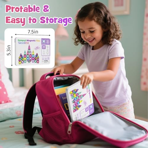 WMDXU Mini Magnetic Tiles Girls: Travel Building Set with Iron Box for 3+ - Image 4