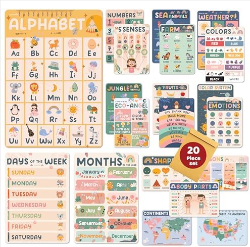Jackinthebox Preschool Posters for Kids, Boho Classroom Wall Decor, Charts by JackInTheBox