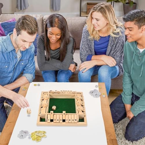 Shut The Box Game 2-4 Players Classic Dice Board Game 10 Numbers Table Math Games Traditional Wooden Family Game for Night Pub Bar Classroom Travel Improves Mathematical Skills (Green) - Image 2