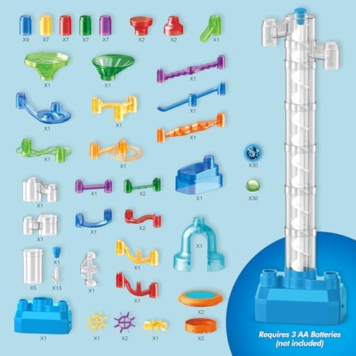 152pcs Glowing Marble Run Kit with Double Tracks Motorized Spiral Lift,2 Stunt Trampolines,30 Glow in The Dark Plastic Marbles & More. Building Project Toys, STEM Gifts for Boys&Girls. - Image 5
