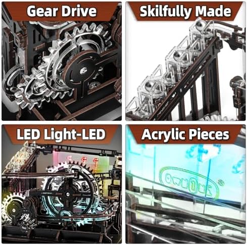 3D Wooden Puzzle Marble Run Mechanical Model Kit with LED Lights for Adults - Image 2