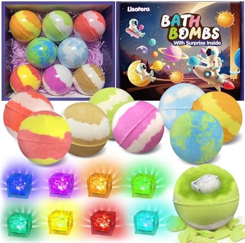 Bath Bombs for Kids with Toys Inside, 8 Light up Bath Bomb of Solar System Set, Planet Bath Bomb with Surprise Inside, Kid-Friendly Bubble Bath Fizzies Gifts for Boys Girls by Lisotera