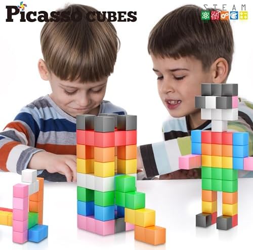 PicassoTiles Magnet Cube Building Blocks 1.2" 3CM Magnetic Cubes Toy Construction Building Educational Sensory Toys with Idea Booklet for School & Preschool Kids Boys Girls Toddlers PMC301 - Image 4