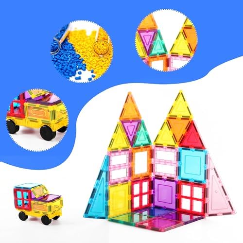 PicassoTiles Magnet Tile Building Blocks with Car Base Drawstring Storage Travel Bag Carry Case Magnetic Tiles Construction Toy STEM Learning Educational Kit Sensory Playset Preschool Kids 3+ - Image 4