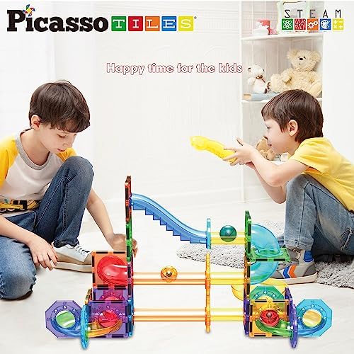 PicassoTiles Marble Run 60 Piece Race Track Magnetic Tiles Magnet Building Block Educational Construction Toy Set Playset STEM Learning Kit Child Brain Development HandEye Coordination Training PTG60 - Image 2