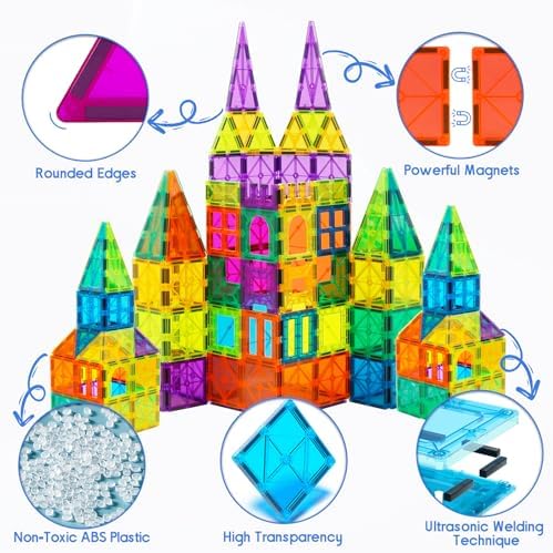Bmag 130PCS Magnetic Tiles Building Blocks with 2 Cars | 3D Clear Magnet Blocks | STEM Preschool Toys for 3-9+ Kids | Christmas & Toddler Gift | Compatible with Major Brands - Image 5
