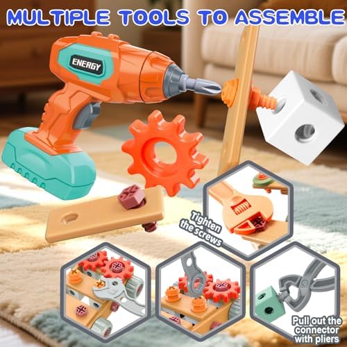 VEAIS Kids Tool Set with Drill, 148Pcs Tool Set with Toolbox,STEM Montessori Toys for 3-5Year Old, Educational Construction Toy, Pretend Play Toys for 3 4 5 6 Year Old Boys, Birthday Gift for Kids - Image 5