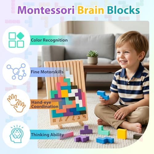 Wooden Montessori Brain Blocks, Quick-Reset Pattern Bag, Gift 3+ - Image 5