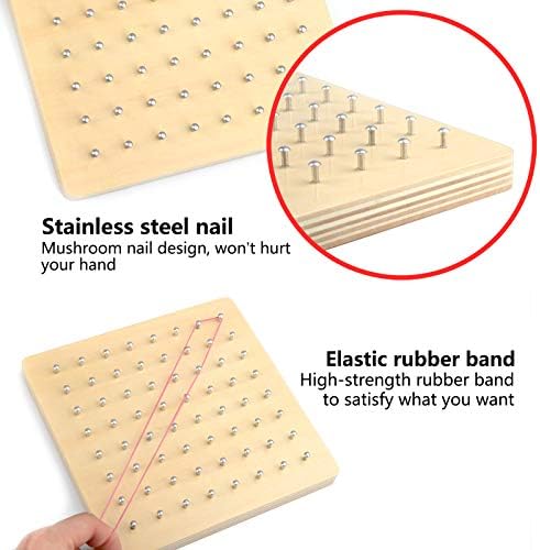 Thoth Montessori Wooden Geoboard Mathematical Manipulative Material Array Block Geo board with 36Pcs Pattern Cards and Rubber Bands Matrix 8x8 for Kids Graphical Educational Toys Early Development Toy - Image 5