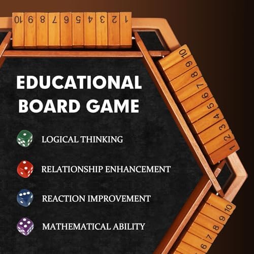 TooyBing Upgraded 1-6 Players Shut The Box Dice Game, Wooden Board Table Family Game for Kids and Adults with 16 Dice, Classic Tabletop Math Game for Pub Classroom Party, Gift for Christmas Birthday - Image 5