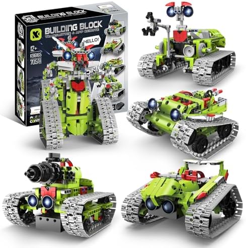5 in 1 STEM Robot Building Kit, APP & Remote Control Interstellar Building Robot, DIY Robotics Building Toys/RC Car/Tank with Light, Space Building Toy Gifts for Boys Girls Kids 8-16 Science Learning by SlowlyTalk