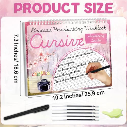 chiazllta Grooved Cursive Handwriting Workbook with Disappearing Ink Pens Magic Reusable Grooved Cursive Writing Practice for Beginners Kids Kickoff Workbook Homeschooling Supplies (Inspiring Quotes) - Image 2