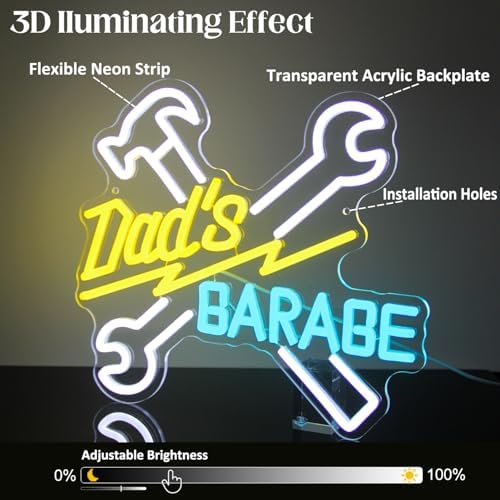 Dad's Garage Neon Sign with Wrench and Hammer for Man Cave Workshop Decor - Image 7