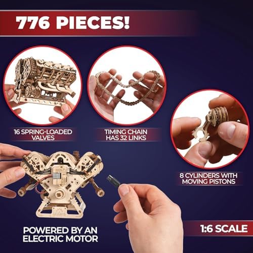 UGEARS V8 Engine Model Kit - 3D Wooden Puzzles for Adults, 3D Puzzle Model Engine Kit, DIY Kits Gifts for Engineers for Fathers Day, Wooden Model Kits for Adults to Build, Brain Teaser Hobby Set - Image 3