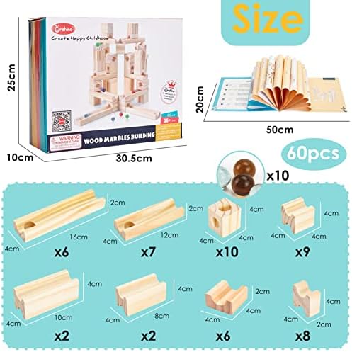 Wooden Marble Run for Kids, 60 Pieces Marble Maze Construction Building Set - Image 6