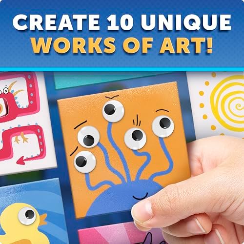 Blue Marble Magnetic Tile Art Craft Kit - Paint Your Own Magnetic Mini Tiles, Includes 10 Tiles, Magnets, 6 Paints, Brush, Googly Eyes & Transfer Stickers, Magnet Art Kit, DIY Magnets for Kids - Image 2
