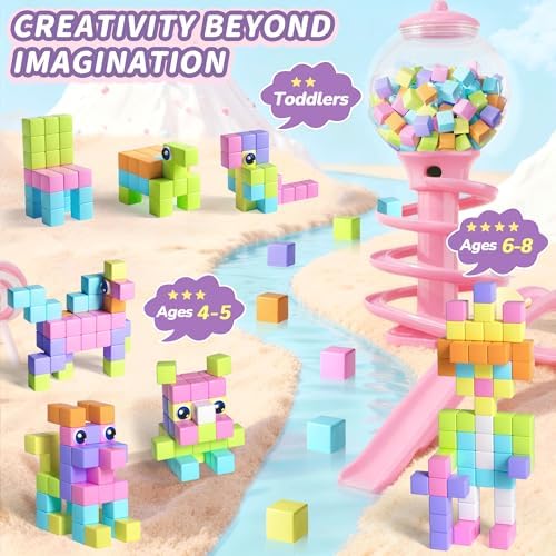 65PCS Magnetic Blocks with Magnet Eyes Toy, Magnetic Building Blocks with Storage Bag for Kids Gifts, STEM Preschool Sensory Magnetic Cubes for Toodlers Boys Girls Ages 3 4 5 6 7 8, Macaron Color - Image 5