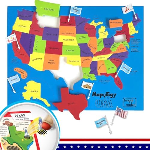 Imagimake Mapology - USA Map Puzzle with Flash Cards for Kids Ages 8+ by Imagimake