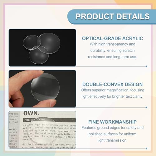 PATIKIL 12 Pack Biconvex Lens, 41mm Dia. 180mm Focal Length Optical Lenses Magnifier Paperweight Acrylic Double Convex for DIY Office Desk Home Science Experiment Telescope - Image 3