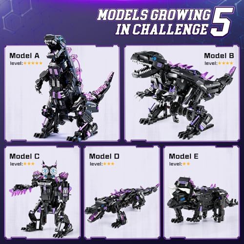 5-in-1 STEM Dinosaur Robot Building Kit, 935PCS App & Remote Control, Rebuild into T-Rex, Triceratops, Crocodile, Robot & Monster, Engineering Gift for Boys & Girls Ages 8+ - Image 5