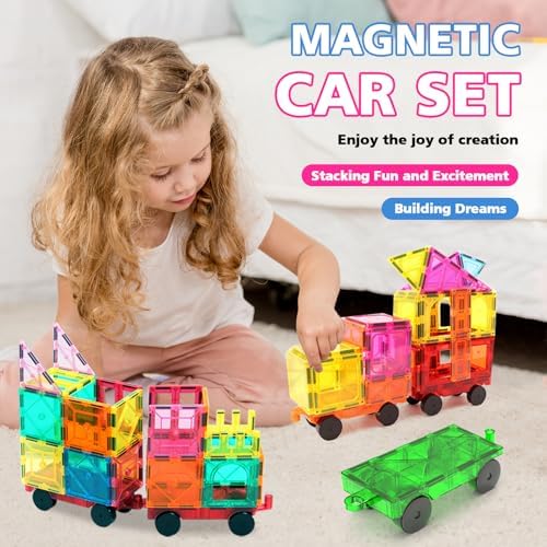 Feoxialy Magnetic Tiles Cars 4 PCS Magnetic Cars Set Construction Kids Toys - Image 6