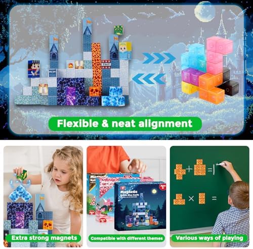 ToyUnited 100PCS Magnetic Blocks - Magnet Building Blocks, Stacking Magents Cubes Toys Blue Castle Set, STEM Montessori Sensory Toys for Kids Boys and Girls Ages 3 4 5 6 7 8 9 10+ Birthday Gifts - Image 5