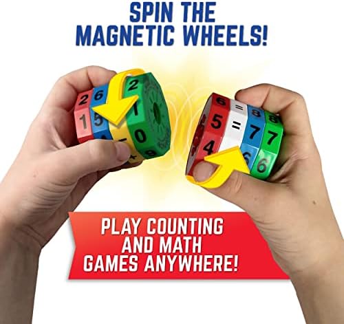 Geospace Original Math Spin Educational Travel Edition for Kids with Numbers & Arithmetic Operations- Handheld Magnetic Learning Game with 8 Magnetic Spin Wheels & Handmade Storage Pouch - Image 3