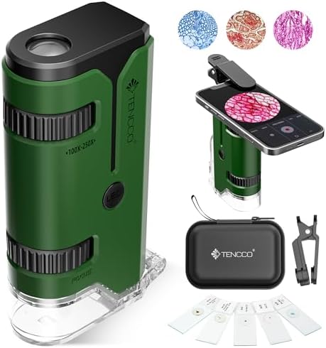 100x-250x Pocket Microscope for Kids Adults, Protable Handheld Miniscope, Mini Microscope Kit for Kids Adults Home School Lab Biology Science Education, Green by Unknown