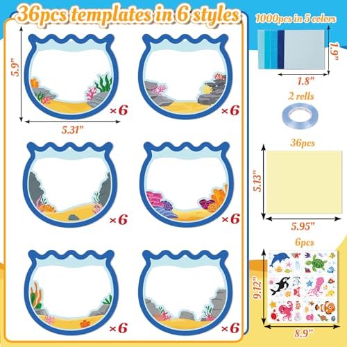 42PCS Summer Activities Crafts Bulk: Sea Animal Ocean Scene Paper Suncatchers, Under the Sea Party Fish Stickers DIY Kit School Classroom Decorations, Window Stained Glass Effect Art Supplies - Image 4