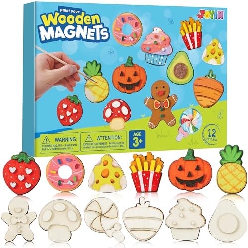JOYIN 12 pcs Wooden Magnets, Painting Craft for Boys and Girls, Spring and Rainy Day Activities Kit, Craft Toys Gifts for Kids Birthday Easter by JOYIN