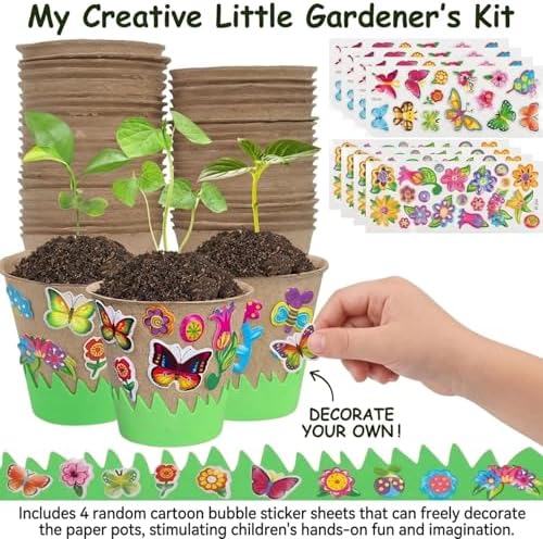 Kids Plant Growing Kit, 30 Peat Pots with 20 Fun Stickers & 6 Fences, Creative Garden Kit for Kids Gardening, Mother's Day Craft Favor Plant Growing - Image 3