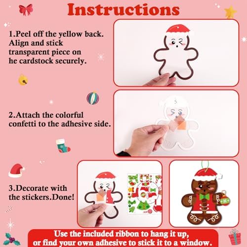 Renbuzhu 39PCS Christmas Crafts Bulk: Gingerbread Men Paper Suncatchers DIY Kit for Winter Xmas Holiday Activities Decorations, Window Stained Glass Effect Art Ornaments - Image 5