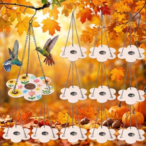 12 Pack Bird Feeder Craft Kits with Metal Chains for Fall, Flower by DoubleFill