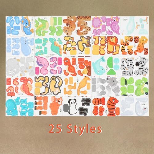 CCINEE 25 Pcs Educational 3D Cartoon Puzzles for Kids,3D Animal Learning Educational Paper Puzzle Game for DIY Crafts Gifts - Image 2