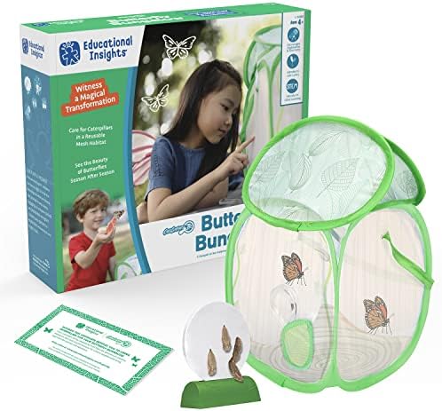 Educational Insights GeoSafari Jr. Butterfly Bungalow, Science Kit with Live Caterpillars, Home & Classroom Insect Habitat, Raise & Release Your Own Butterflies, STEM Gift for Kids Ages 4+ by EducationalInsights