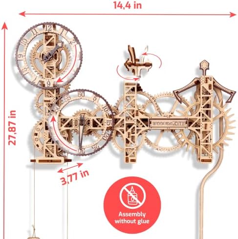 WOODEN.CITY Steampunk Wall Clock – 3D Wooden Clock Puzzle for Adults & Teens, Mechanical Pendulum Clock Building Kit with 257 Pieces - Image 2