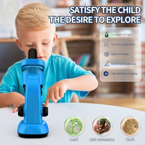 Microscope for Kids Scientific Experiment Kit 40X-1600X Magnification LED Light Educational STEM Kit with Slides and Lab Tools (Blue) - Image 3