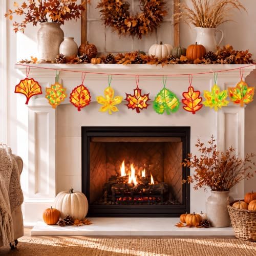 Renbuzhu 48PCS Fall Crafts Bulk: Leaves Pumpkins Paper Suncatchers DIY Kit for Autumn Thanksgiving Activities Decorations, Window Stained Glass Effect Art Supplies(Colorful Style) - Image 5