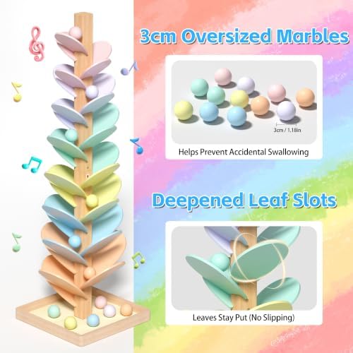 Gotoofun Wooden Marble Run Music Tree, Montessori Rainbow Singing Tree with 12 Extra-Large 3cm Balls, Color Sorting STEM Learning Toy, Wooden Ball Run Game Gift for Kids Ages 3+ - Image 5