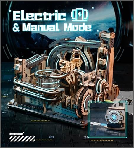 ROBOTIME Motorized Wooden Puzzles for Adults - 3D Puzzles for Adults LGC01 Marble Spaceport - Wooden Marble Run Model to Build - Space/STEM/Engineering Gift - Image 2