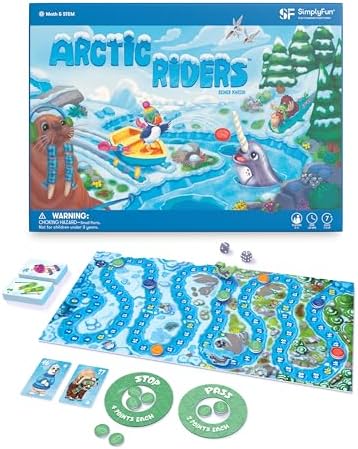 SimplyFun Arctic Riders - Educational & Fun Math Games for Kids - Practice Upper Level Addition & Subtraction Skills for Kids 7 & Up - 2 to 4 Players by SimplyFun